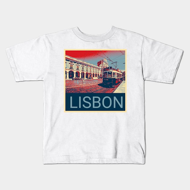 Lisbon in Shepard Fairey style design Kids T-Shirt by Montanescu